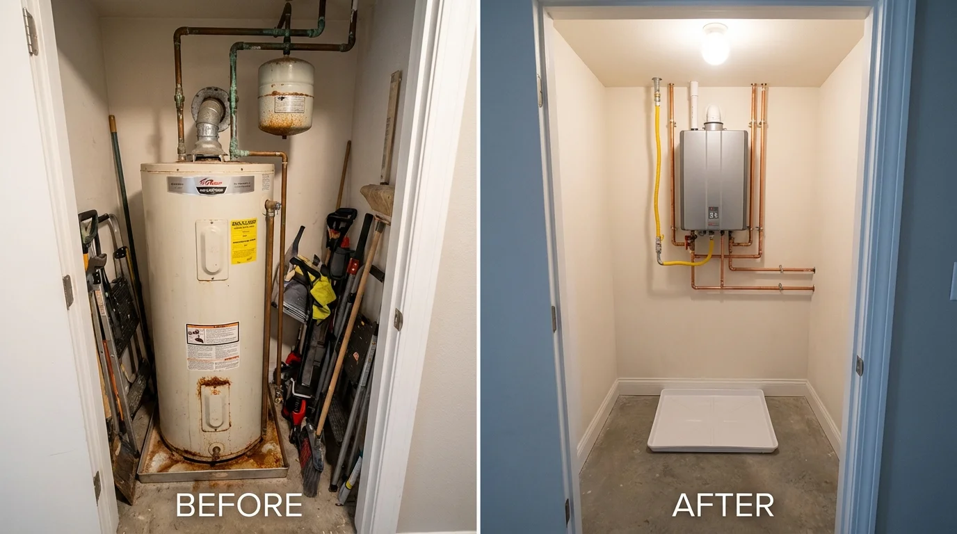 Tank water heater versus wall-mounted tankless unit comparison for Weston, MO homeowners