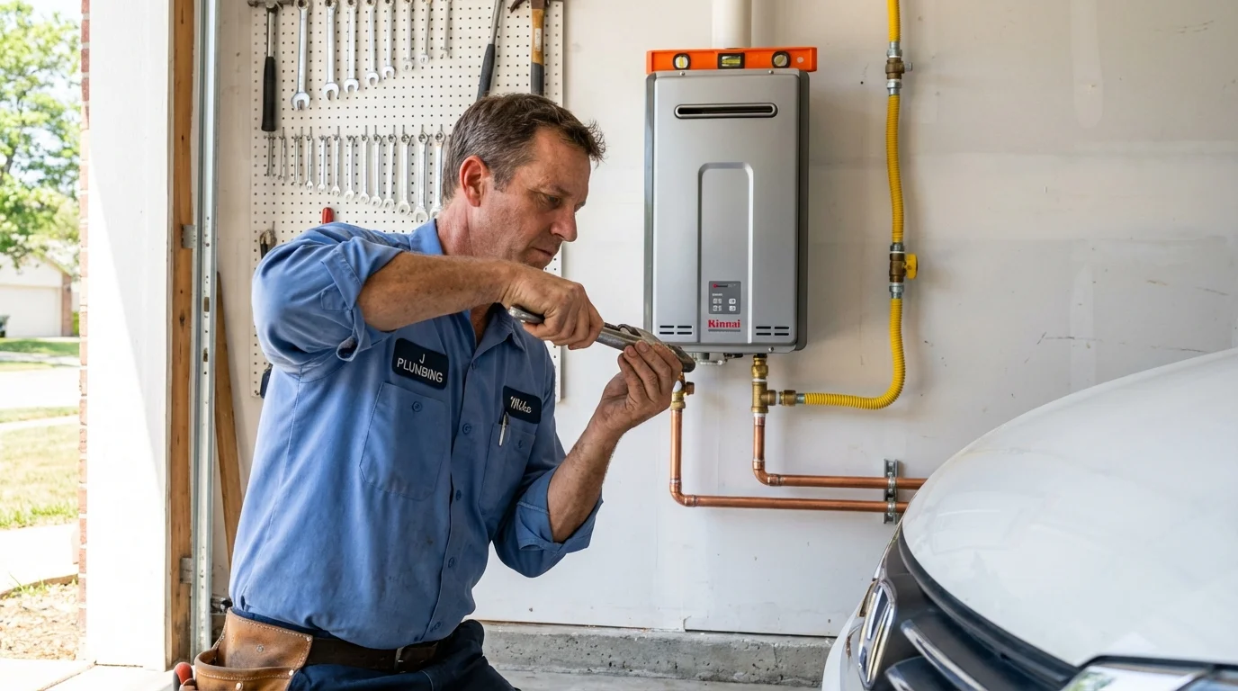 Tankless water heater installation by a Johns Plumbing LLC plumber in Weston