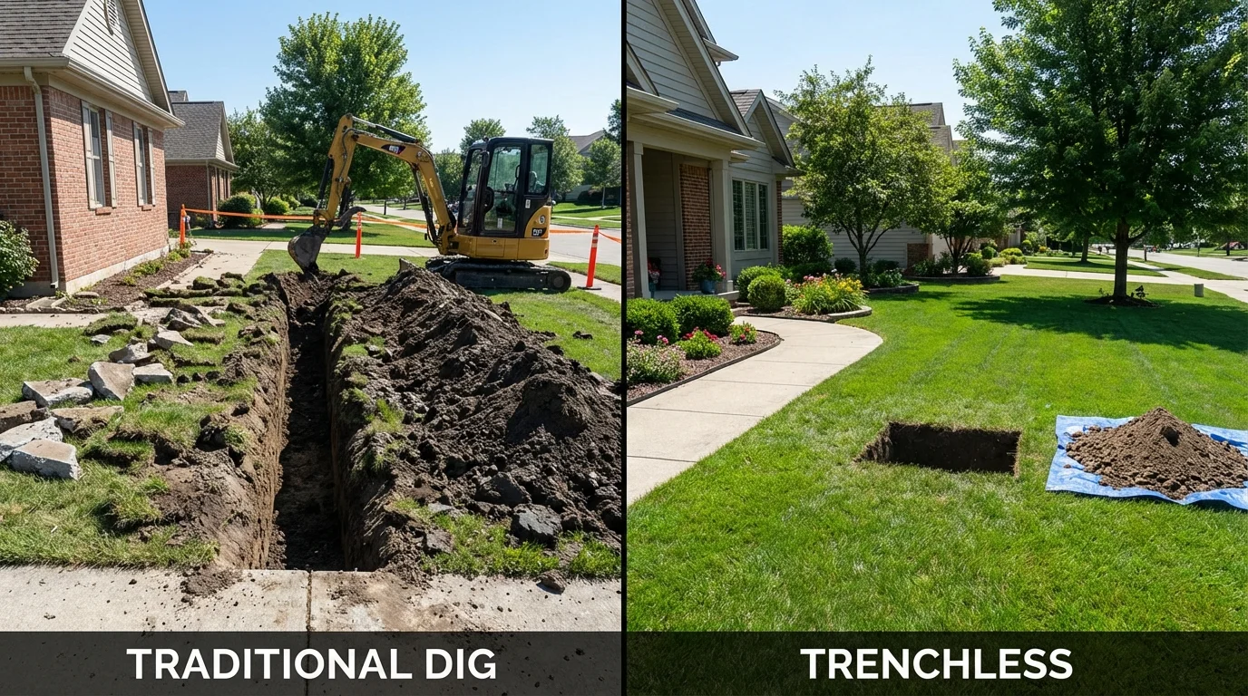 Trenchless sewer repair with minimal yard damage versus traditional excavation in Weston, MO